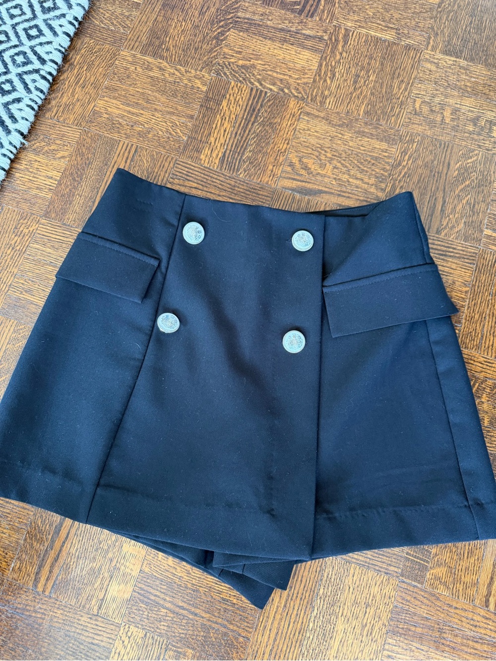 Zara Black Double-Breasted Skort with Silver Buttons